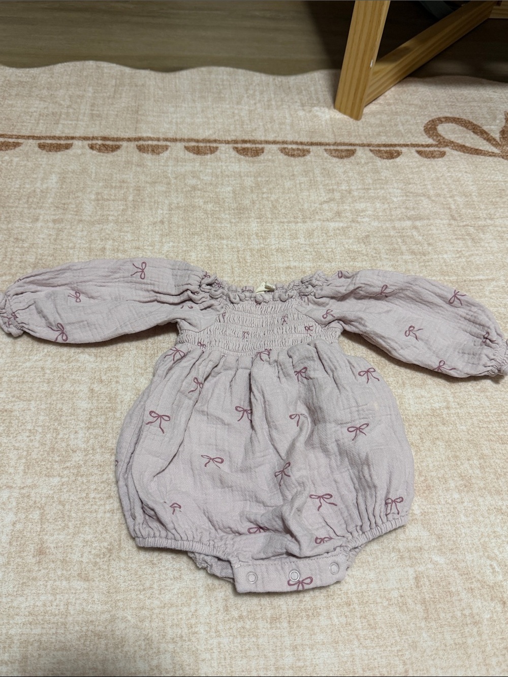 Quincy Mae Mauve Bow-Print Baby Bubble Romper